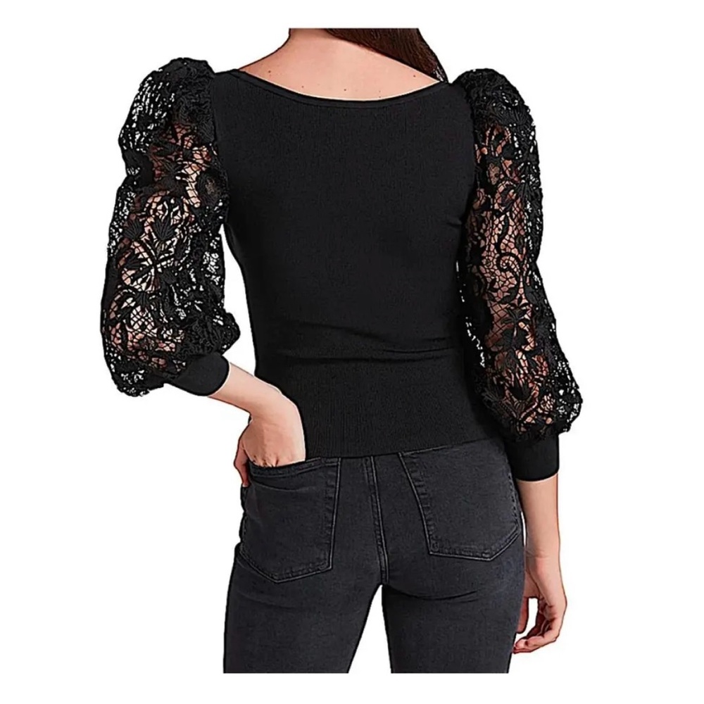 Alice and Olivia Black Lace Sleeve Women's Top. - Picture 2 of 7